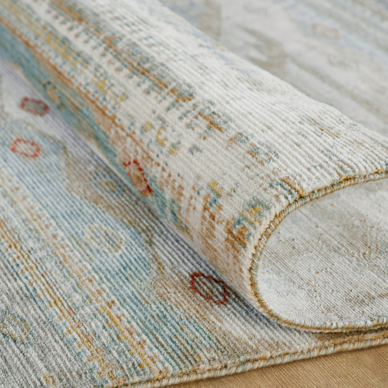 Sundance Mesa Weathered Ivory Teal Wool Hand Crafted Area Rug, Rectangle 7'6" x 9'6"