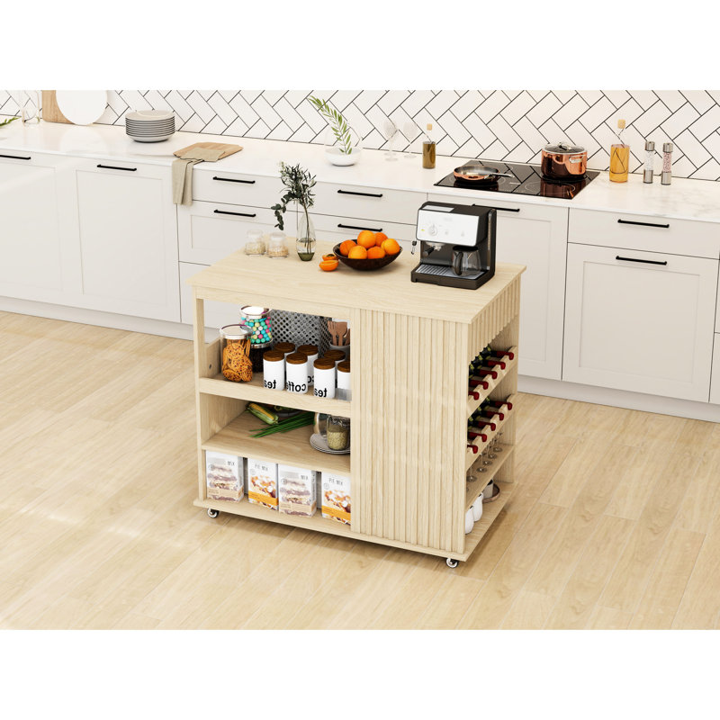 Chariot de cuisine avec rangement et support à vin, glissières de tiroir lisses pour chariot polyvalent, roues verrouillables, pratique