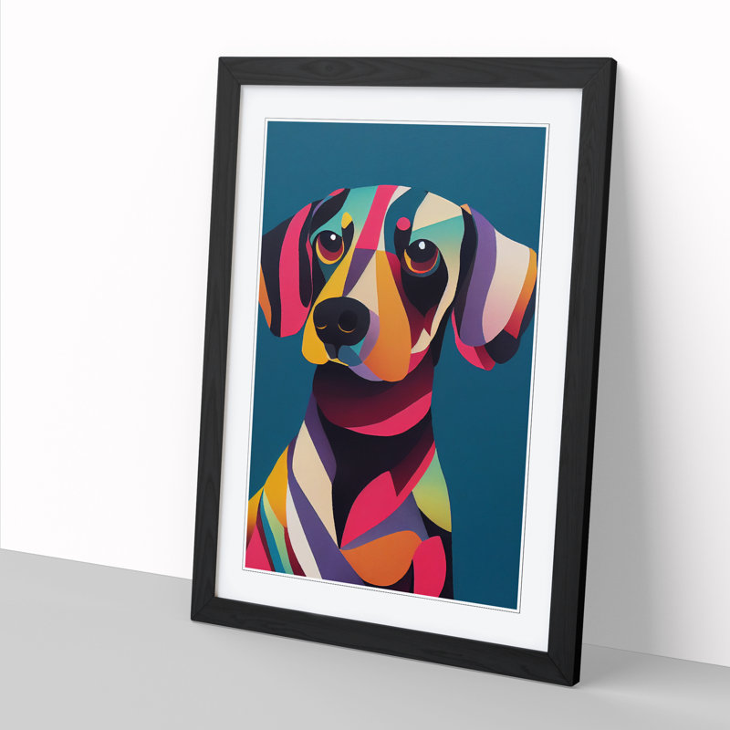 Ertel Dachshund Mixed Media - Picture Frame Print, 46cm H x 34cm W x 2cm D, Walnut