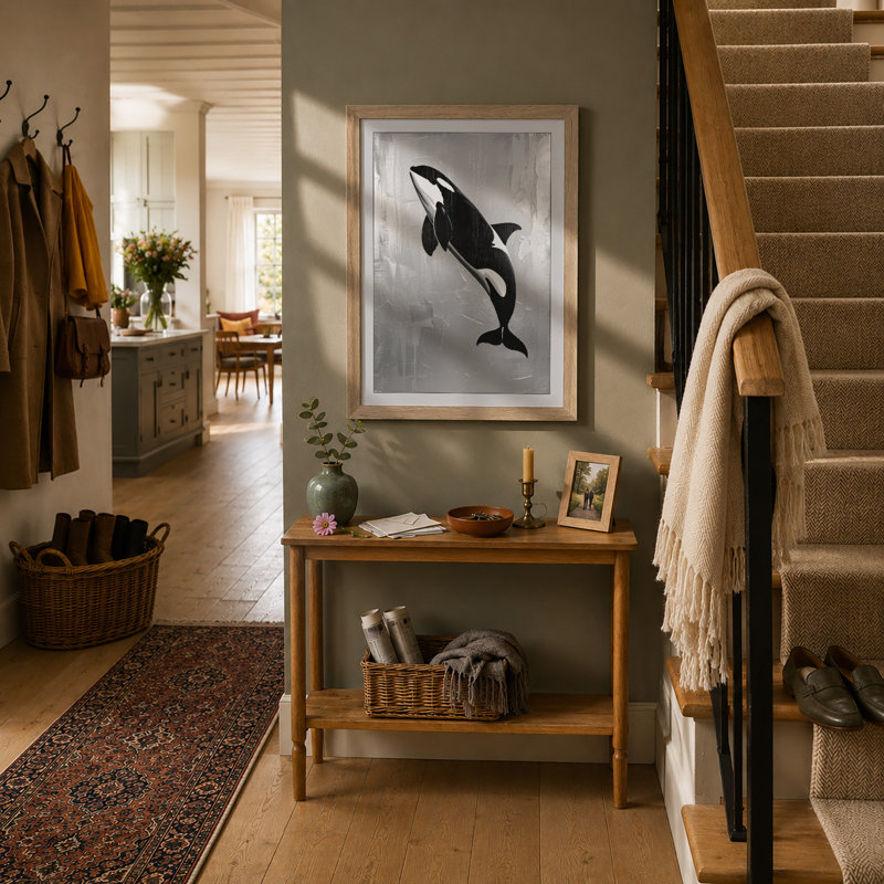 Leaping Orca Coastal - Framed Print, Oak, A3 - 42.0 x 29.7 cm
