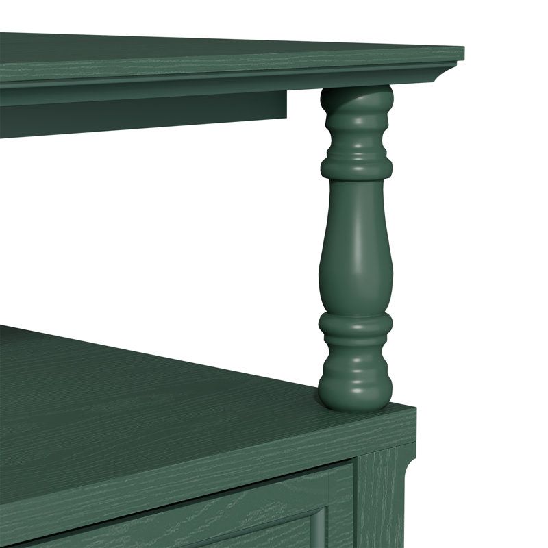 Table basse avec pieds en bois massif, tiroirs de rangement et tablette ouverte (assemblage minimal requis), Vert