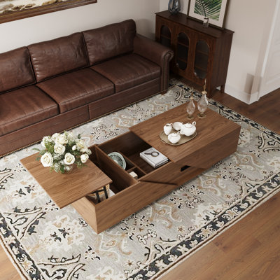 47.2" Walnut Lift Top Coffee Table with Large Hidden Storage, Modern Rectangle Center Table with Dual Lift-Up Compartments for Living Room, Home Office