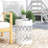 Outdoor Metal End Table - Large, White, Stylish Iron Cut Frame Modern Table, Construction-1683142475