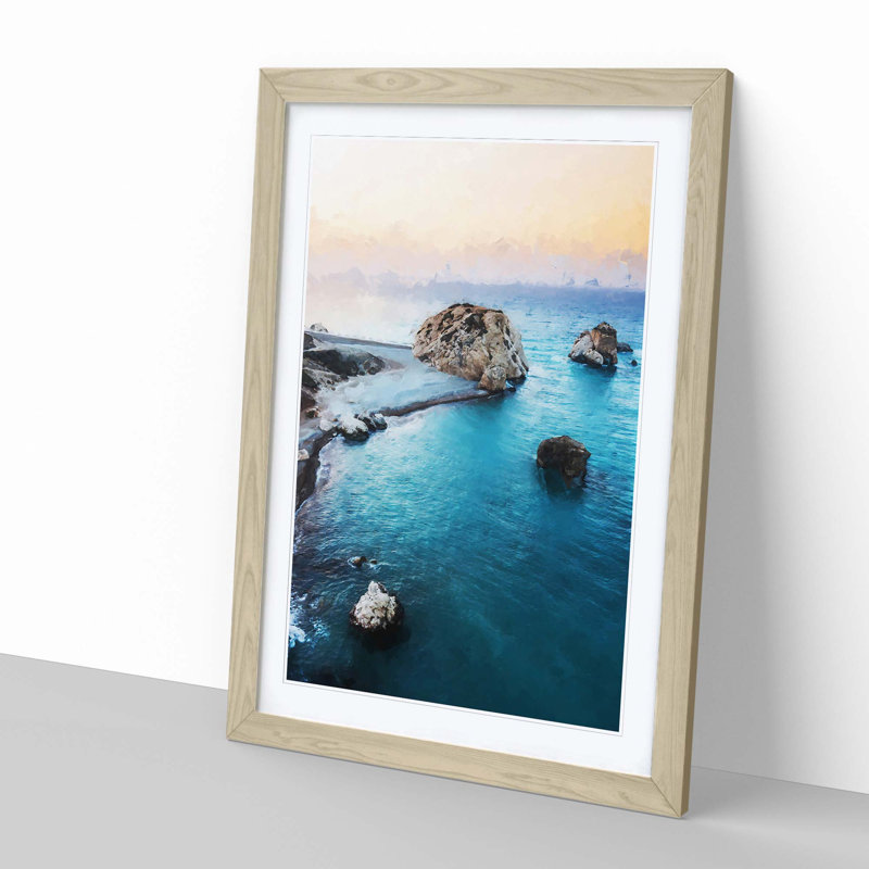 The Rock of Aphrodite Beach in Cyprus in Abstract - Framed Print, 60cm H x 40cm W x 2cm D, Oak