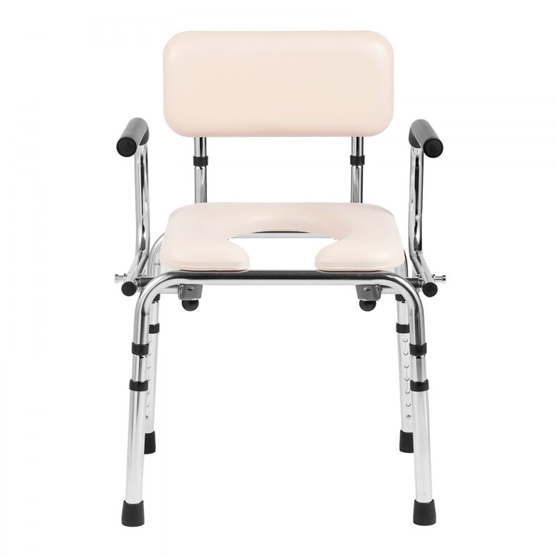 Commode Chair, Bedside Commode with Padded Seat, Drop-Down Arms, 7-Level Adjustable Height