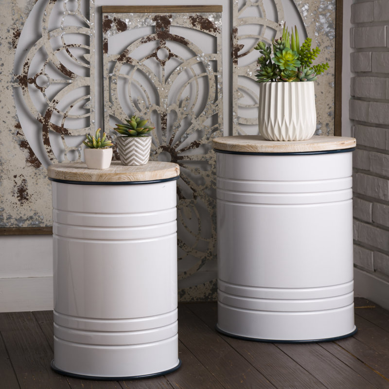 Nicky Solid Wood Top Nesting Tables, Warm White