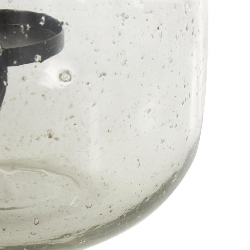 Cole And Grey Glass Candle Holder With Black Metal Accents, 10.15" H x 9" W x 9.5" D
