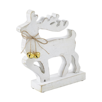 Renne en bois blanc vieilli Winter Walk 10 x 9 x 2,5