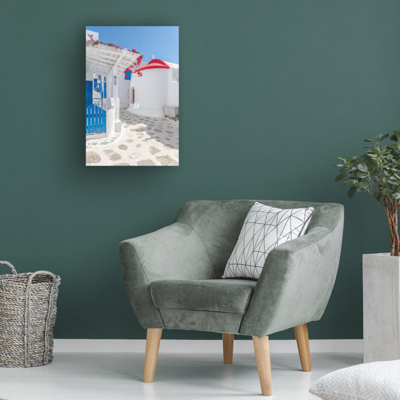 Art mural sur toile tendue - "Richard toit rouge - Mykonos, Grèce", décoration murale pour le salon, la chambre à coucher ou le bureau - 22 x 32