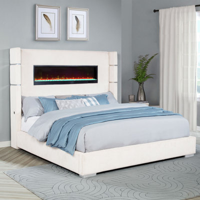 Tisdall 67-Inch Upholstered Fireplace Bed