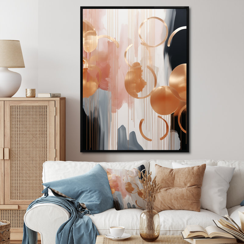 Or et formes abstraites or et harmonie II - formes abstraites, art mural, H 40 po x l 30 po x P 1,5 po, Cadre flottant noir