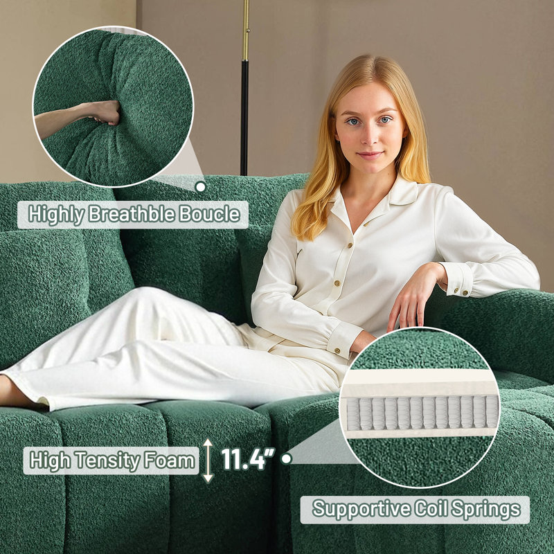 74.2 Gray Boucle American Tufed Club Loveseat, Vert