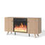 Meuble télé l 55 po pour téléviseur de 65 po ou moins avec foyer inclus, centre de divertissement cannelé avec 2 armoires pour le salon et la chambre à coucher