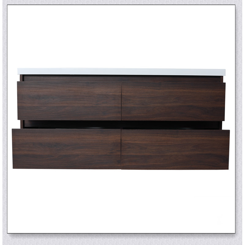 Meuble-lavabo de salle de bain avec lavabo double, lavabo en résine, 4 tiroirs à fermeture en douceur