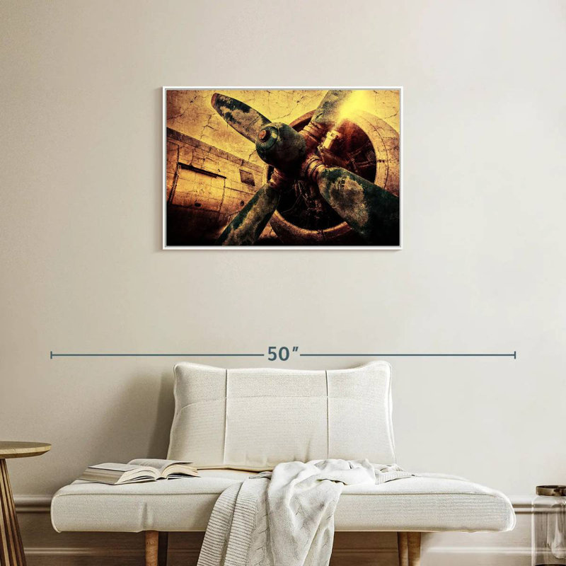 Hélice d'avion grunge, Cadre flottant blanc, 31 po x 21 po