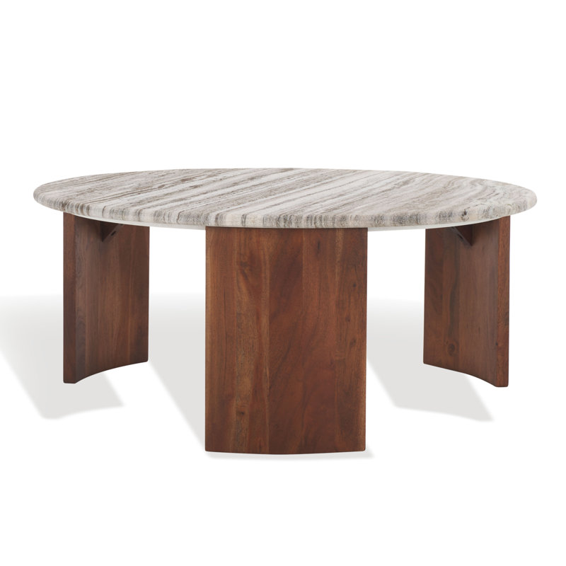 Lussan Round Marble Top Coffee Table, Walnut