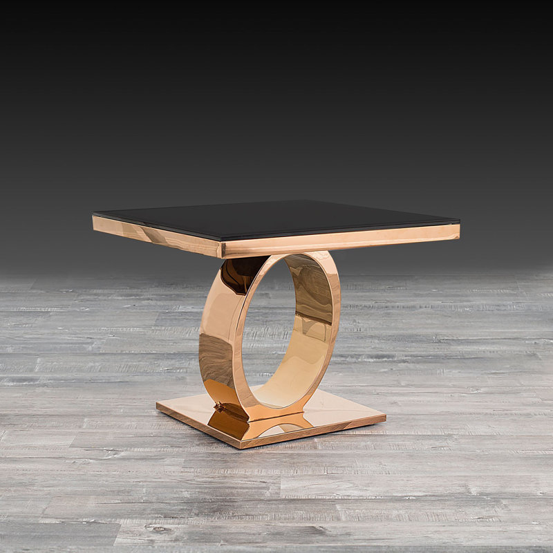 Table de bout en verre à piédestal, Or, Noir
