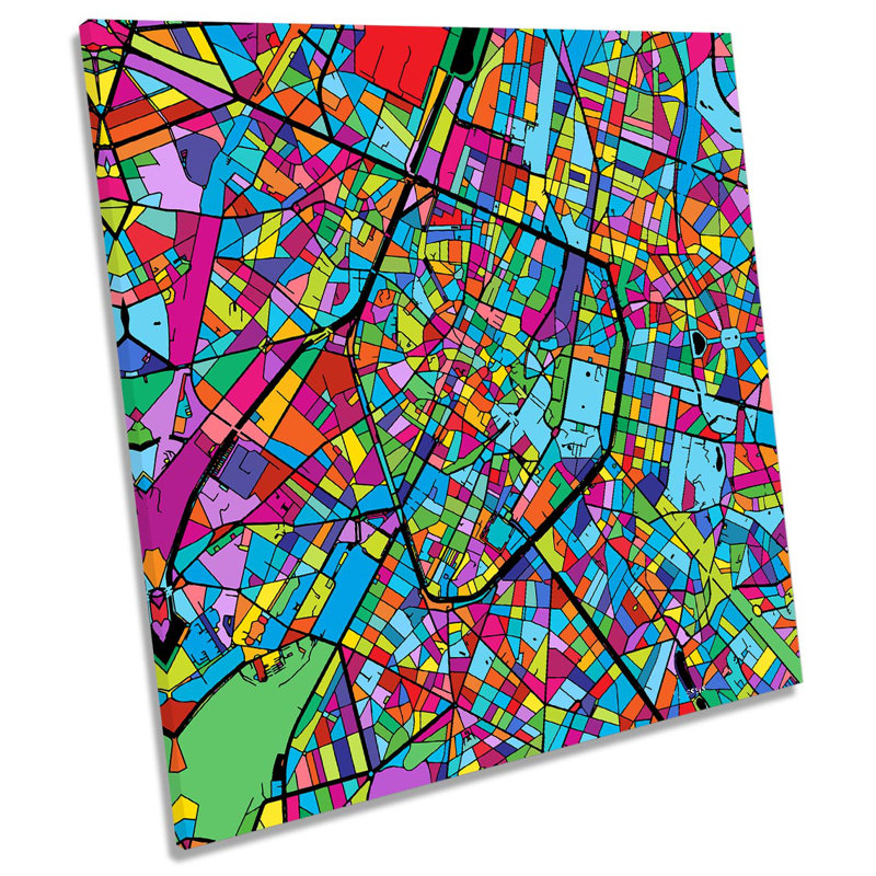 Brussels City Modern Map - Wrapped Canvas Print, 40.6cm H x 40.6cm W x 2cm D