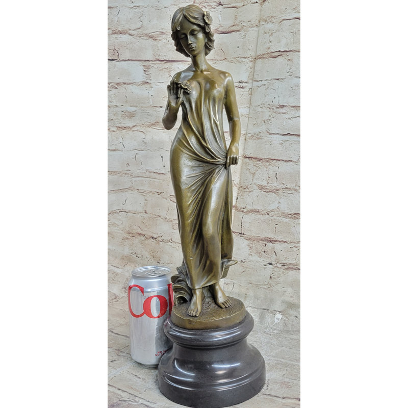 Bronze Sculpture of Young Lady in Long Gown with Marble Base