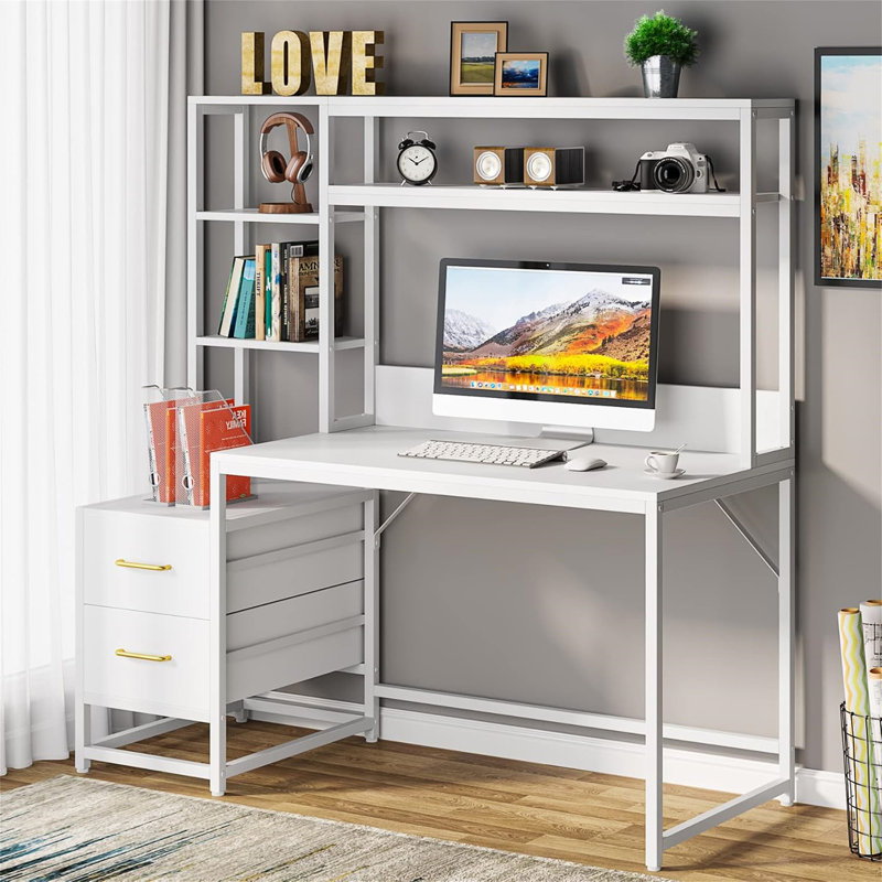 Bureau d'ordinateur 55 pouces blanc avec huche (sans la chaise), Blanc