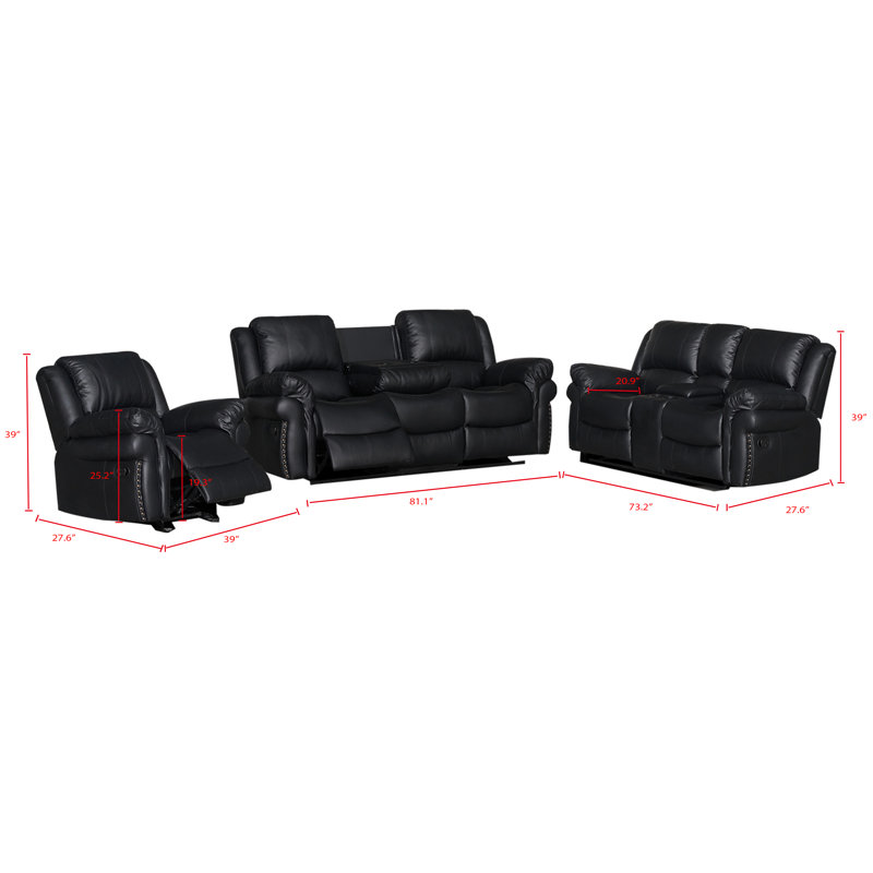 Adele 73.2'' Wide Modern Super Soft Vegan Leather Manual  Reclining Loveseat, Black