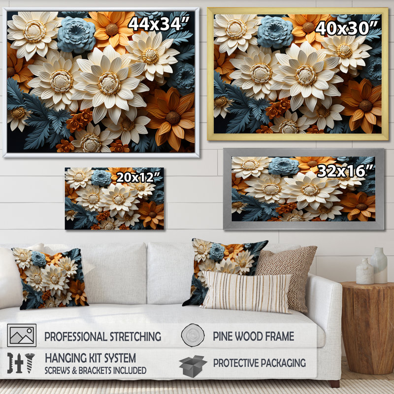 «Colorful Daisy Blossom Bliss» sur impression sur toile, Cadre flottant brun, 34" H x 44" W