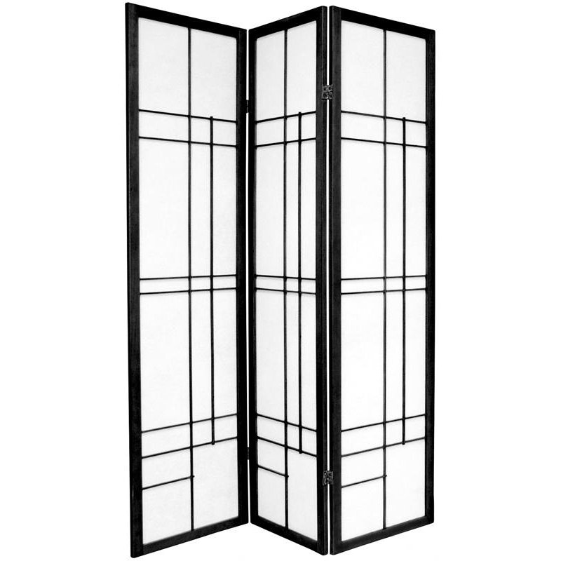 70.25" x 70" Eudes Shoji 5 Panel Room Divider, Black, 5