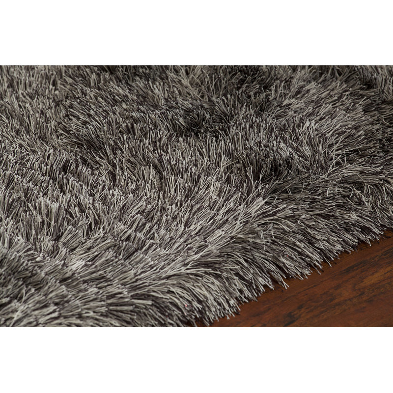 Elisha Hand-Woven Gray/Black Area Rug, Rectangle 5' x 7'6", Brown/Beige
