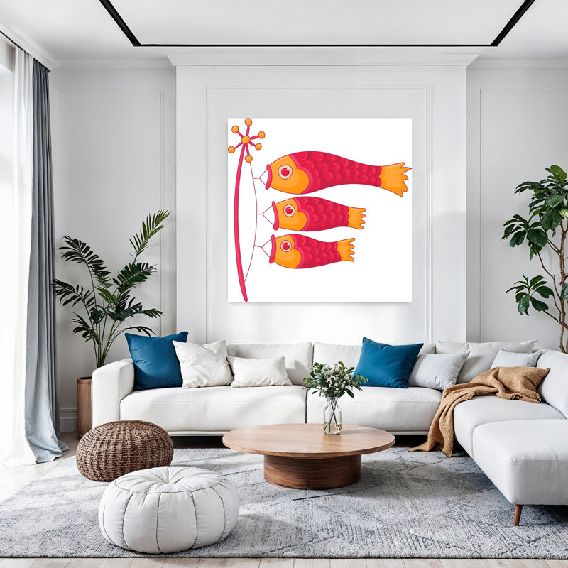 «Koi Carp Kite Illustration Colorful Traditional Vibrant Fish Spring», art mural, H 48 po x l 48 po