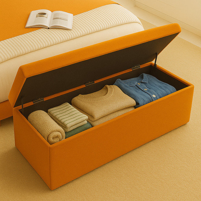 Safar Wide Velvet Plain Rectangle Solid Color Standard Ottoman Box with Storage, Burnt Orange, 40cm H x 137cm W x 40cm D