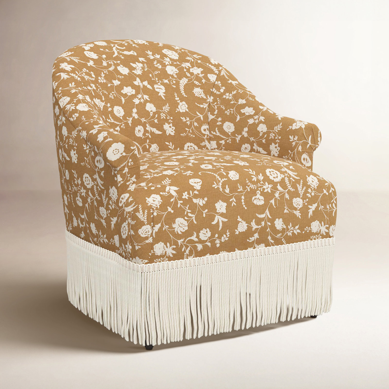 Callie Barrel Chair, Robina Floral Ochre, Ivory