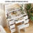 Greyden Makeup Vanity Set with Glass Table and Charging Station, Vanity Table with Lighted Mirror and 7 Drawers, Stool Included, for Bedroom-1786359298