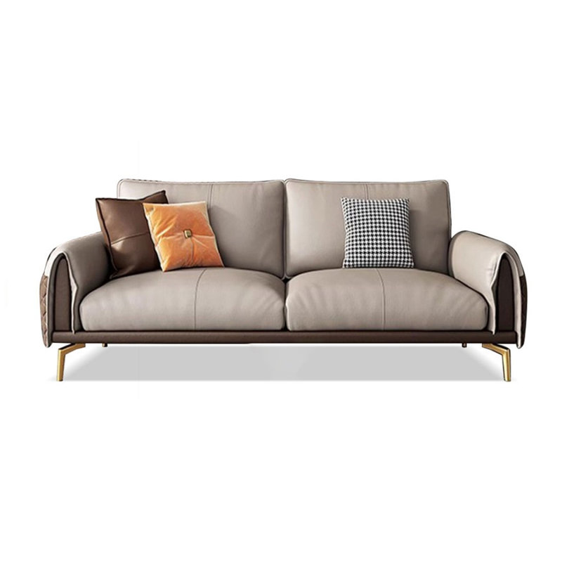 Causeuse coussin en cuir véritable kaki café, Café kaki, H 33,86 po x l 82,68 po x P 37,4 po