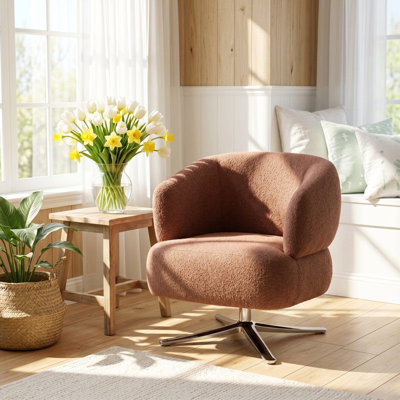 Fauteuil demi-tonneau pivotant en mélange de polyester de l 25,2 po x P 26,8 po x H 28,3 po ModaForm Home