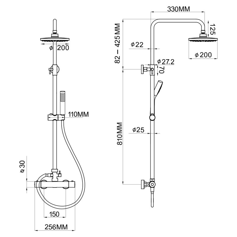 Lehner Thermostatic Shower with Adjustable Shower Head