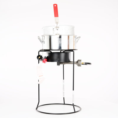 King Kooker Heavy Duty Portable Propane Outdoor Cooker with 10 Qt. Aluminum Fry Pan, Punched Basket & Thermometer