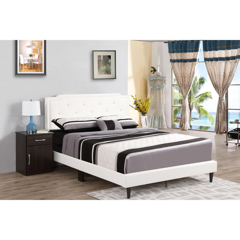 Lit double blanc éclatant avec une structure - H 47 po x l 57 po x P 81 po, cadre charmant et lumineux l 81 po x P 57 po, blanc
