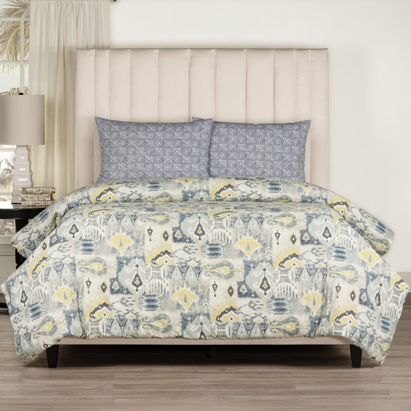  Magnolia Home Fashions Jambi Tide 100% Cotton Luxury Duvet Cover Set, 3, Full / Double