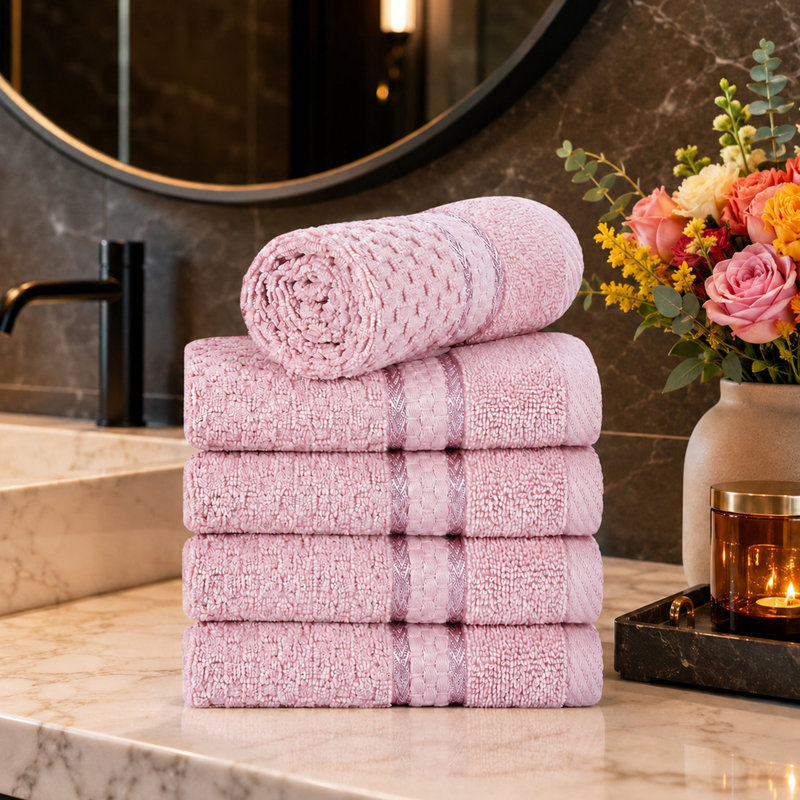 Essuie-mains texturés 100% coton Mulaayam, Rose tendre