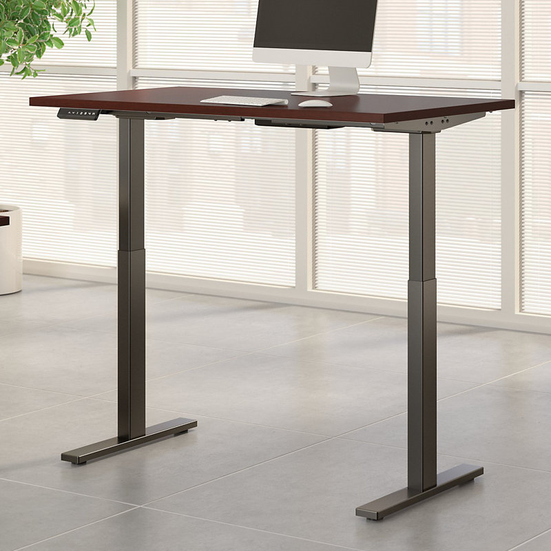 Adjustable Metal Base Standing Desk, 47.68" H x 47.59" W x 23.62" D, Harvest Cherry/Black