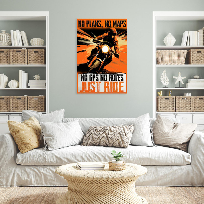 «Moto No Gps No Rules Just Ride», reproduction d'art graphique sur toile tendue, H 14 po x l 11 po x P 1,25 po