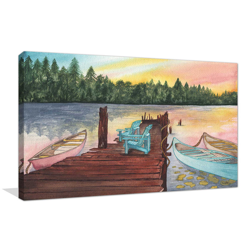 «Lake Sunsets», reproduction de peinture à l'aquarelle, H 18 po x l 30 po x P 1 po, Toile tendue