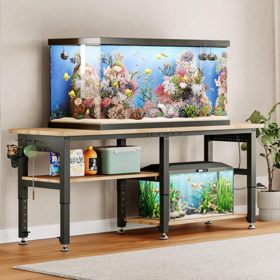 Établi réglable à 2 niveaux Alok avec 4 prises de courant alternatif et 2 prises USB, capacité de 2 000 lb pour établi, plateau en bois d'hévéa pour garage, atelier, bureau