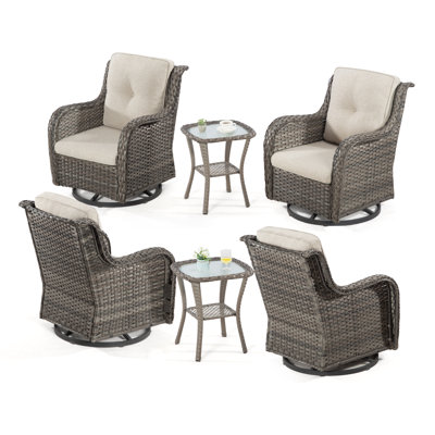 Maude 6-Piece Wicker Swivel Chair Set with Cushions