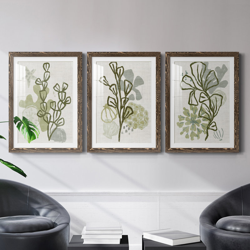 Coral Blockprint I - ensemble de 3 reproductions de cadres photo, Noyer, H 31,5 po x l 47 po x P 1,5 po
