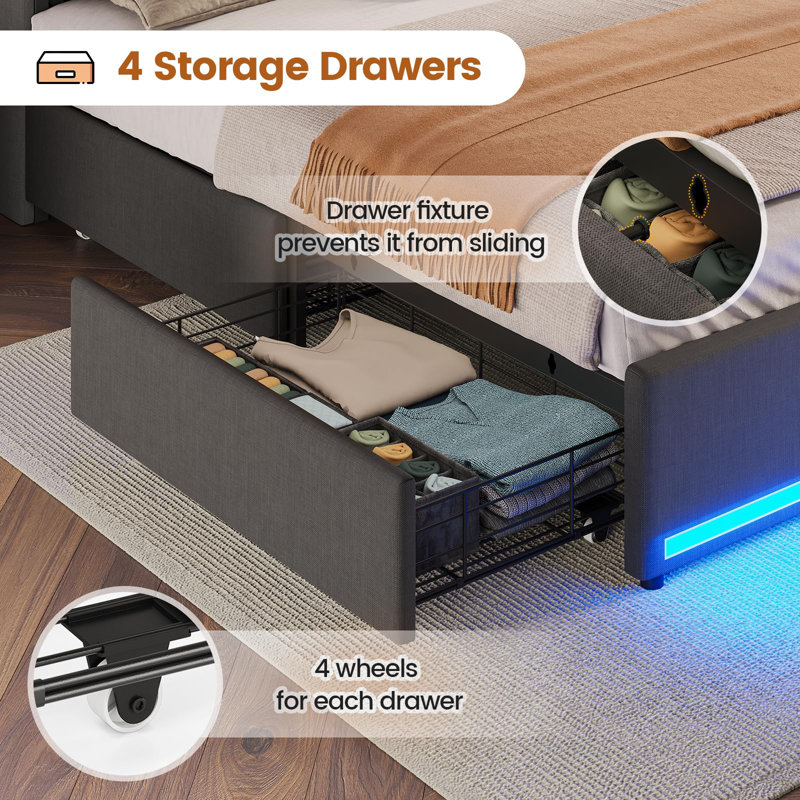 Upholstered Platform Storage Bed, Full / Double