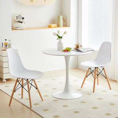 Petit ensemble de salle à manger pour 2 personnes, 1 table ronde et 2 chaises en plastique (blanc)
