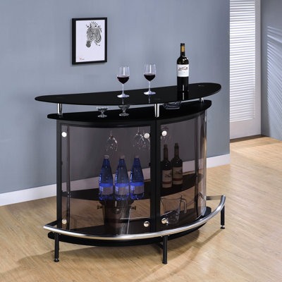 Armoire à vin noire autoportante pour bar à domicile avec surface en verre - mobilier de salle à manger moderne, 41 pouces de hauteur, 20 pièces de profondeur idéale, design,