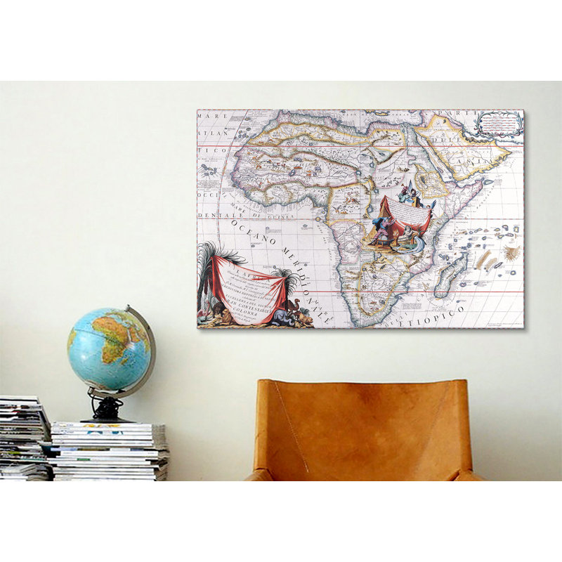 Carte antique d'Afrique, impression sur toile, H 8 po x l 12 po x P 0,75 po, Pas de tapis, Toile tendue
