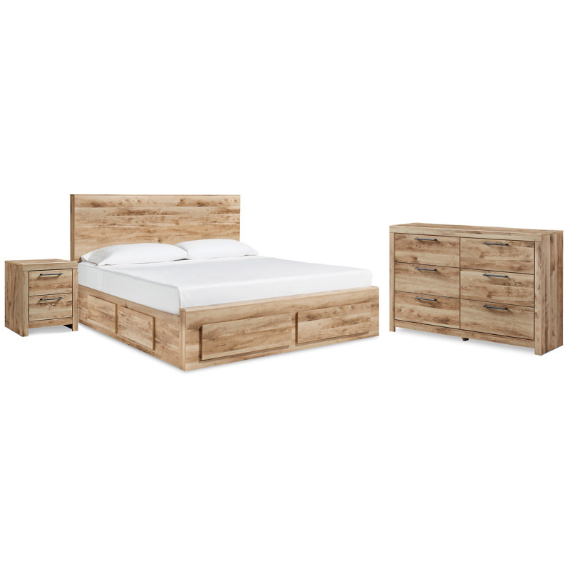 Grand lit de rangement, commode et table de chevet Hyanna